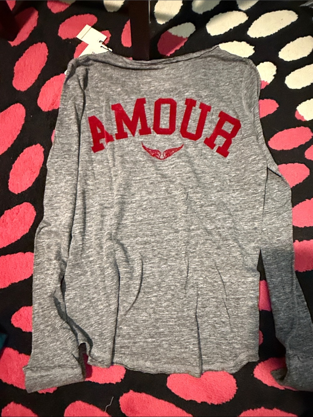 Zadig & Voltaire Grey Long-Sleeve Tee with Red 'AMOUR' Graphic